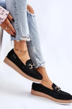 Damskie Mokasyny Na Platformie Czarne Danny