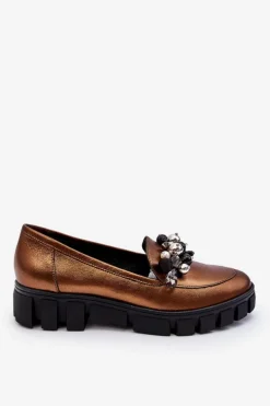 Damskie Mokasyny Na Platformie Laura Messi 2392 Ciemnozłote