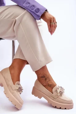 Damskie Mokasyny Na Platformie Z Ozdobami Beżowe Brenda