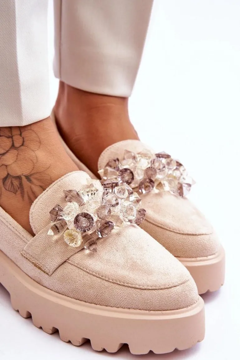 Damskie Mokasyny Na Platformie Z Ozdobami Beżowe Brenda