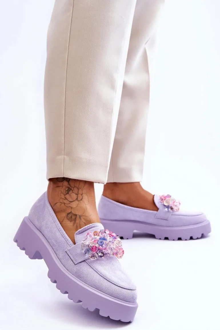 Damskie Mokasyny Na Platformie Z Ozdobami Fioletowe Brenda