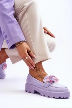 Damskie Mokasyny Na Platformie Z Ozdobami Fioletowe Brenda