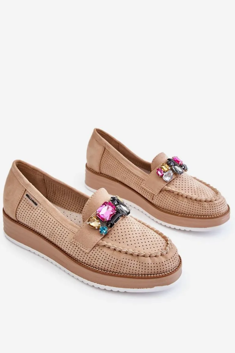 Damskie Mokasyny Na Platformie Z Ozdobami Beżowe Adelyn