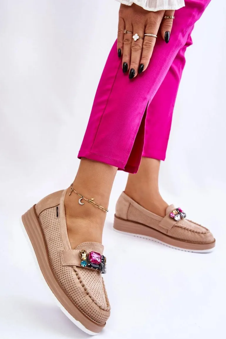 Damskie Mokasyny Na Platformie Z Ozdobami Beżowe Adelyn