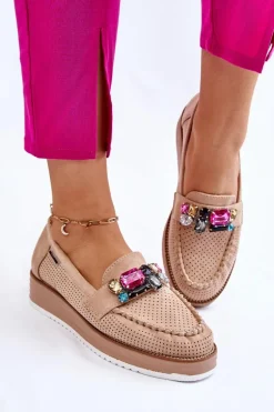 Damskie Mokasyny Na Platformie Z Ozdobami Beżowe Adelyn