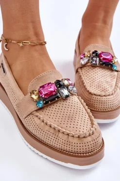 Damskie Mokasyny Na Platformie Z Ozdobami Beżowe Adelyn