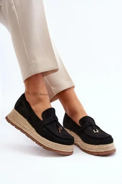 Damskie Mokasyny Na Plecionej Podeszwie Czarne Torresia