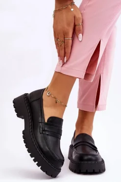 Damskie Mokasyny Półbuty Skórzane Big Star LL274458 Czarne