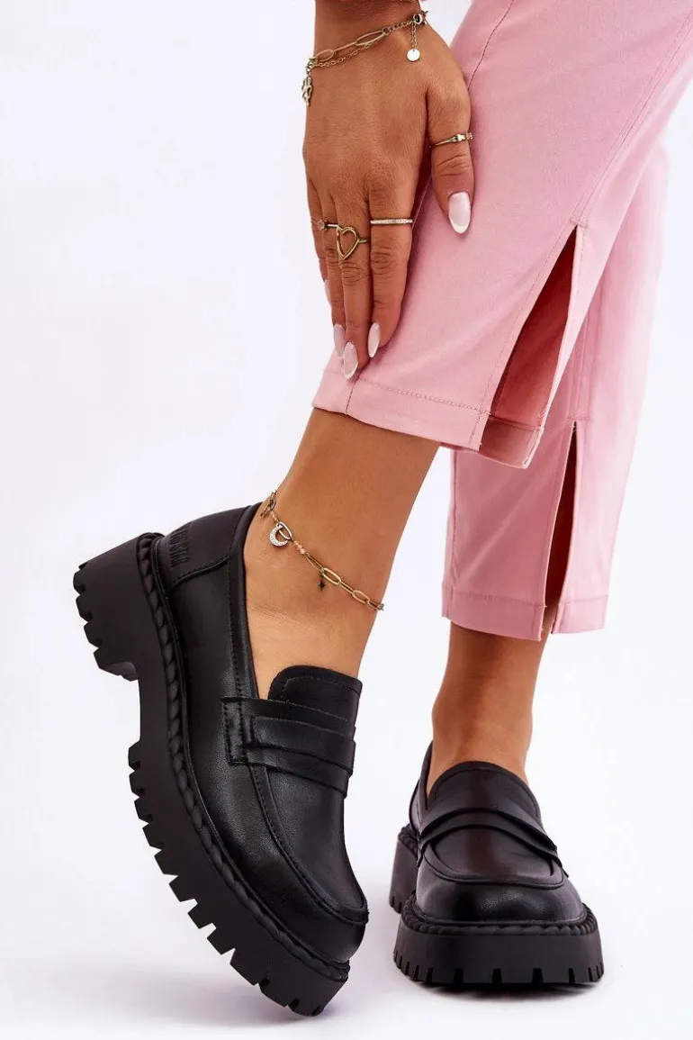 Damskie Mokasyny Półbuty Skórzane Big Star LL274458 Czarne