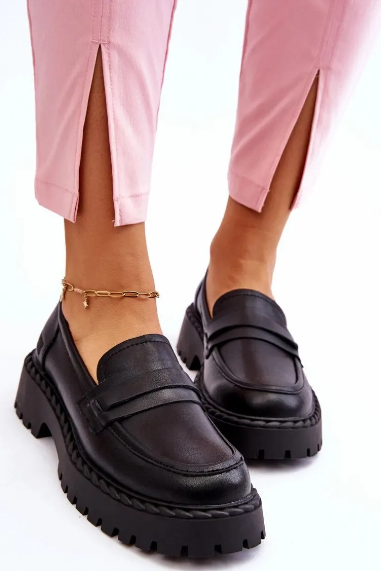 Damskie Mokasyny Półbuty Skórzane Big Star LL274458 Czarne