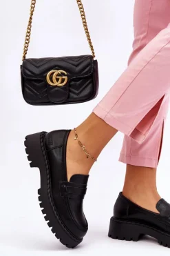 Damskie Mokasyny Półbuty Skórzane Big Star LL274458 Czarne