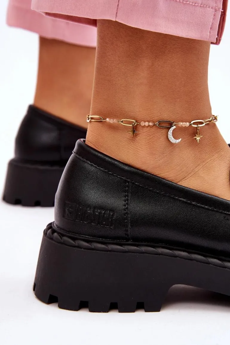 Damskie Mokasyny Półbuty Skórzane Big Star LL274458 Czarne