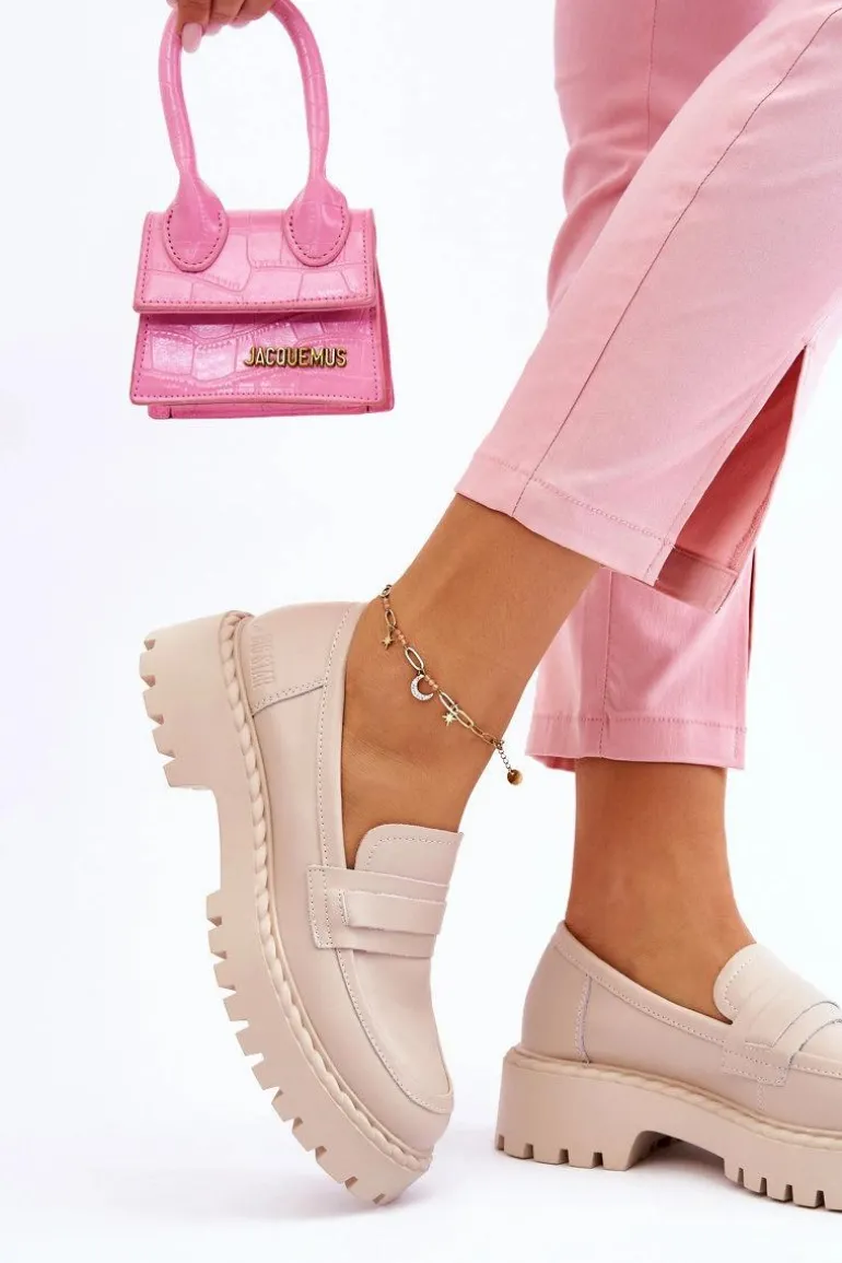 Damskie Mokasyny Półbuty Skórzane Big Star LL274457 Beżowe