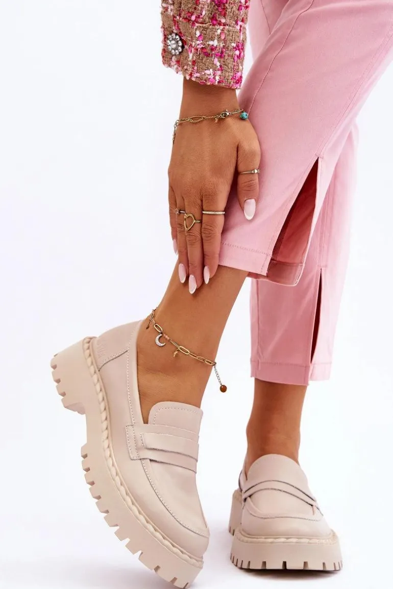 Damskie Mokasyny Półbuty Skórzane Big Star LL274457 Beżowe