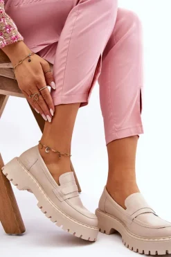 Damskie Mokasyny Półbuty Skórzane Big Star LL274457 Beżowe