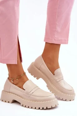 Damskie Mokasyny Półbuty Skórzane Big Star LL274457 Beżowe