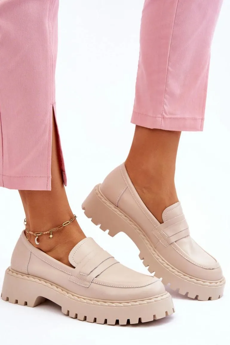 Damskie Mokasyny Półbuty Skórzane Big Star LL274457 Beżowe