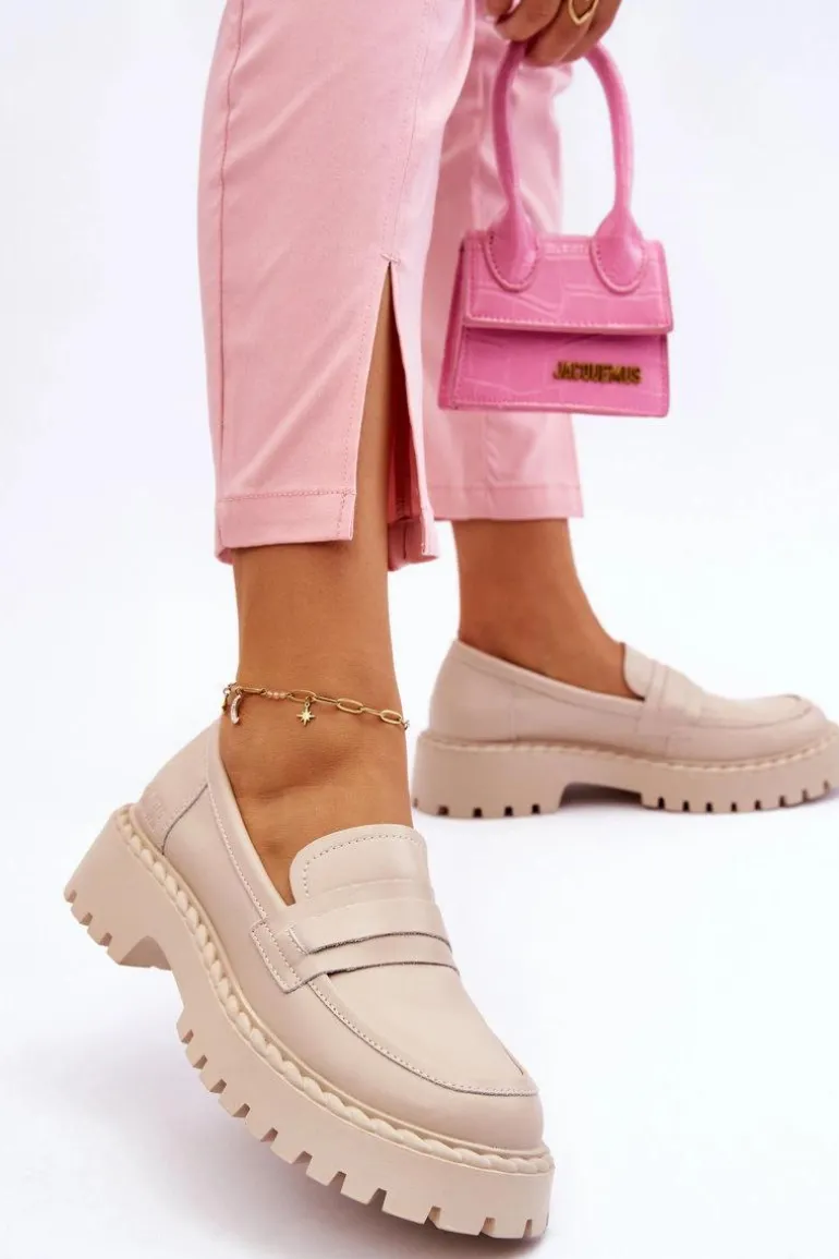 Damskie Mokasyny Półbuty Skórzane Big Star LL274457 Beżowe