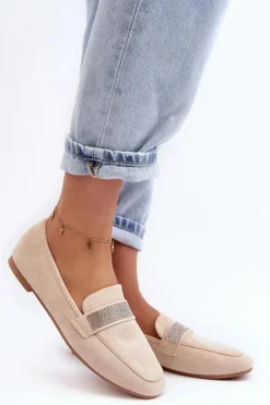 Damskie Mokasyny Z Cyrkoniami Beżowe Ralrika