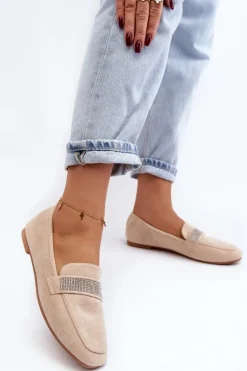 Damskie Mokasyny Z Cyrkoniami Beżowe Ralrika