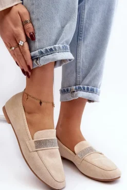 Damskie Mokasyny Z Cyrkoniami Beżowe Ralrika