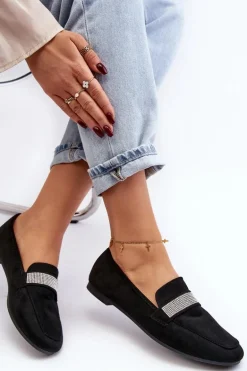 Damskie Mokasyny Z Cyrkoniami Czarne Ralrika