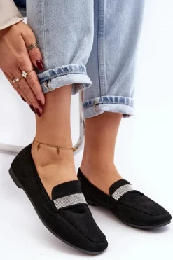 Damskie Mokasyny Z Cyrkoniami Czarne Ralrika