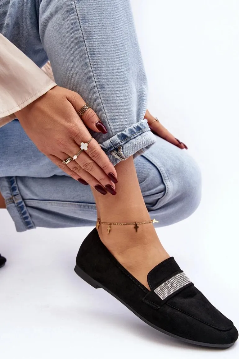 Damskie Mokasyny Z Cyrkoniami Czarne Ralrika