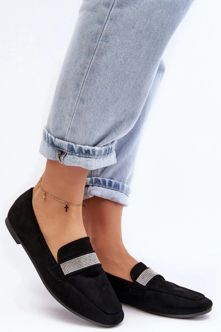 Damskie Mokasyny Z Cyrkoniami Czarne Ralrika