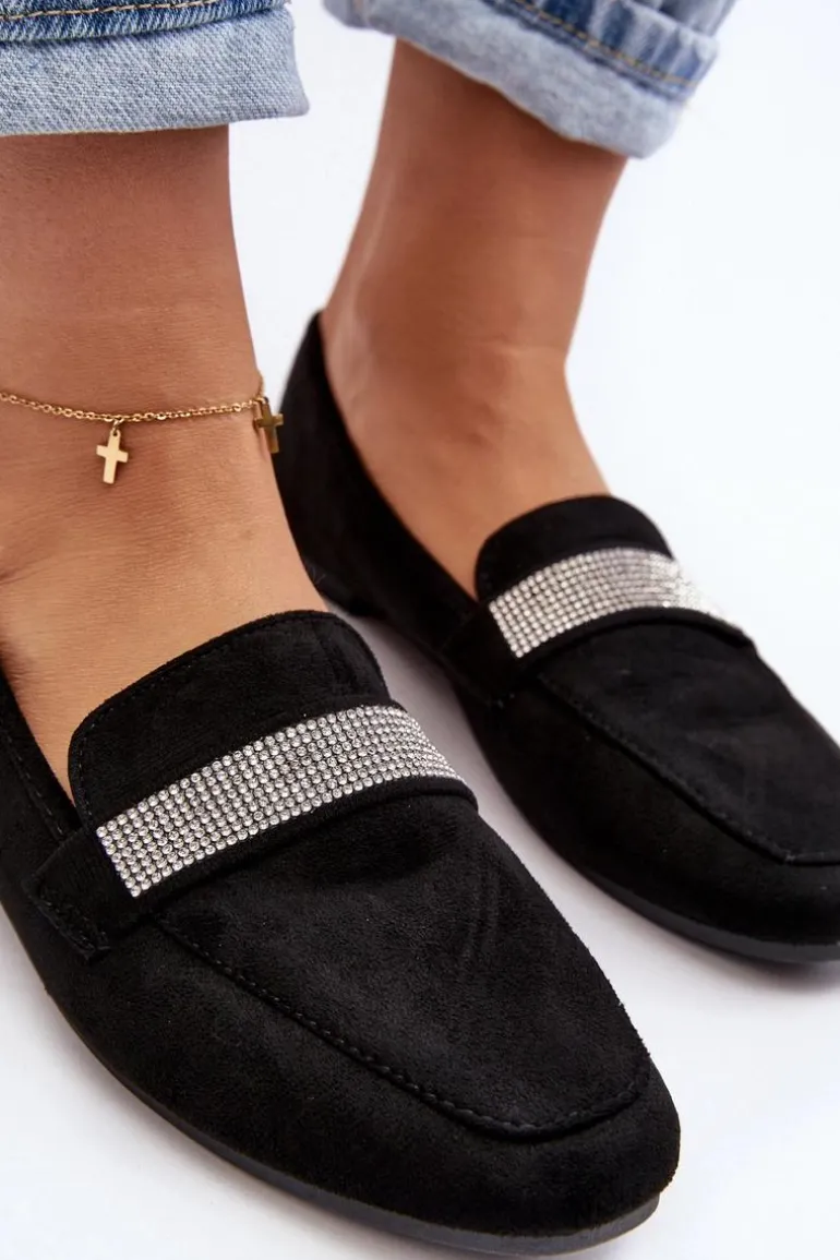 Damskie Mokasyny Z Cyrkoniami Czarne Ralrika
