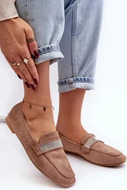 Damskie Mokasyny Z Cyrkoniami Jasnobrązowe Ralrika