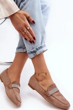 Damskie Mokasyny Z Cyrkoniami Jasnobrązowe Ralrika