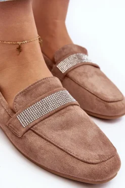 Damskie Mokasyny Z Cyrkoniami Jasnobrązowe Ralrika