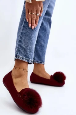 Damskie Mokasyny Z Futerkiem Bordowe Novas