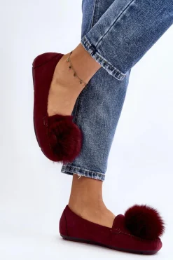 Damskie Mokasyny Z Futerkiem Bordowe Novas