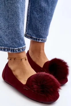 Damskie Mokasyny Z Futerkiem Bordowe Novas
