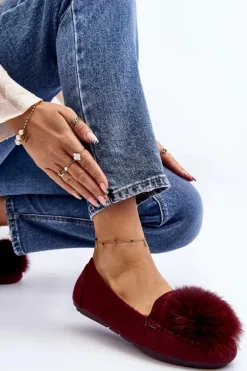 Damskie Mokasyny Z Futerkiem Bordowe Novas