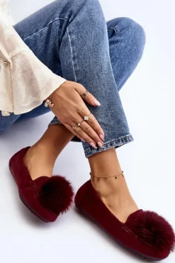 Damskie Mokasyny Z Futerkiem Bordowe Novas