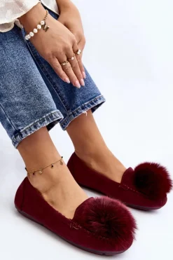 Damskie Mokasyny Z Futerkiem Bordowe Novas