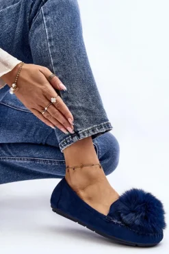 Damskie Mokasyny Z Futerkiem Niebieskie Novas