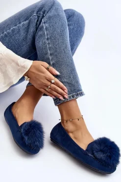 Damskie Mokasyny Z Futerkiem Niebieskie Novas