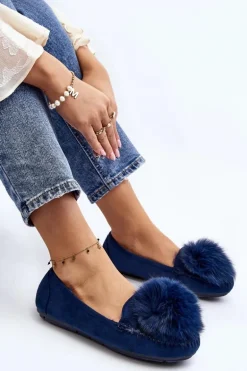 Damskie Mokasyny Z Futerkiem Niebieskie Novas