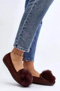 Damskie Mokasyny Z Futerkiem Brązowe Novas