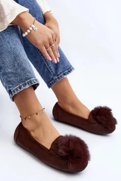 Damskie Mokasyny Z Futerkiem Brązowe Novas