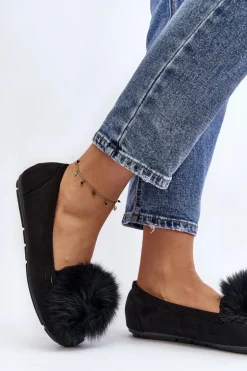 Damskie Mokasyny Z Futerkiem Czarne Novas