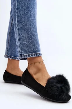 Damskie Mokasyny Z Futerkiem Czarne Novas