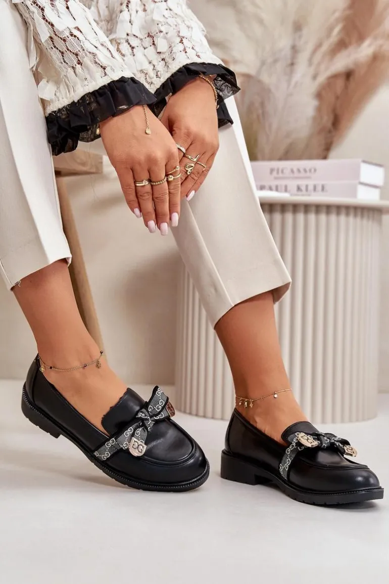 Damskie Mokasyny Z Kokardą S.Barski HY42-331 Czarne