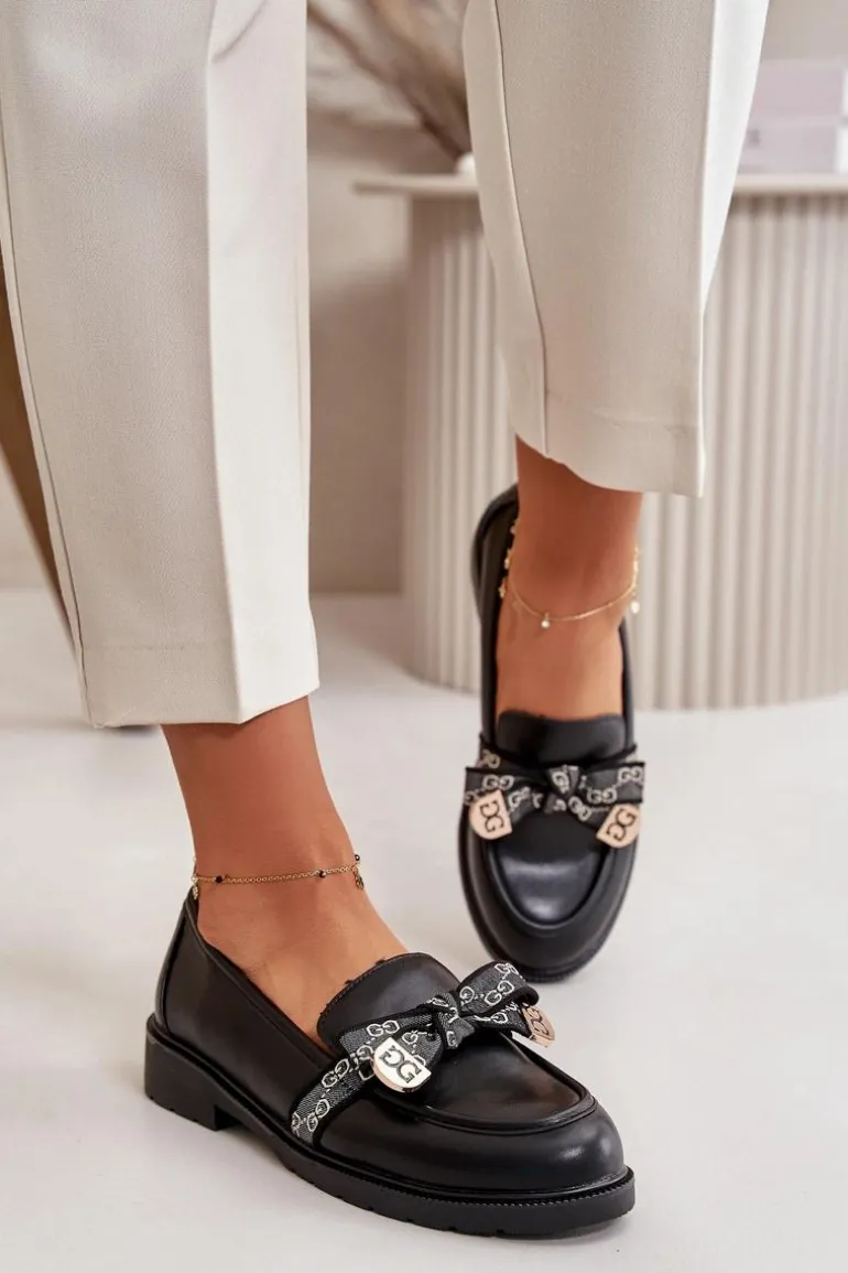 Damskie Mokasyny Z Kokardą S.Barski HY42-331 Czarne