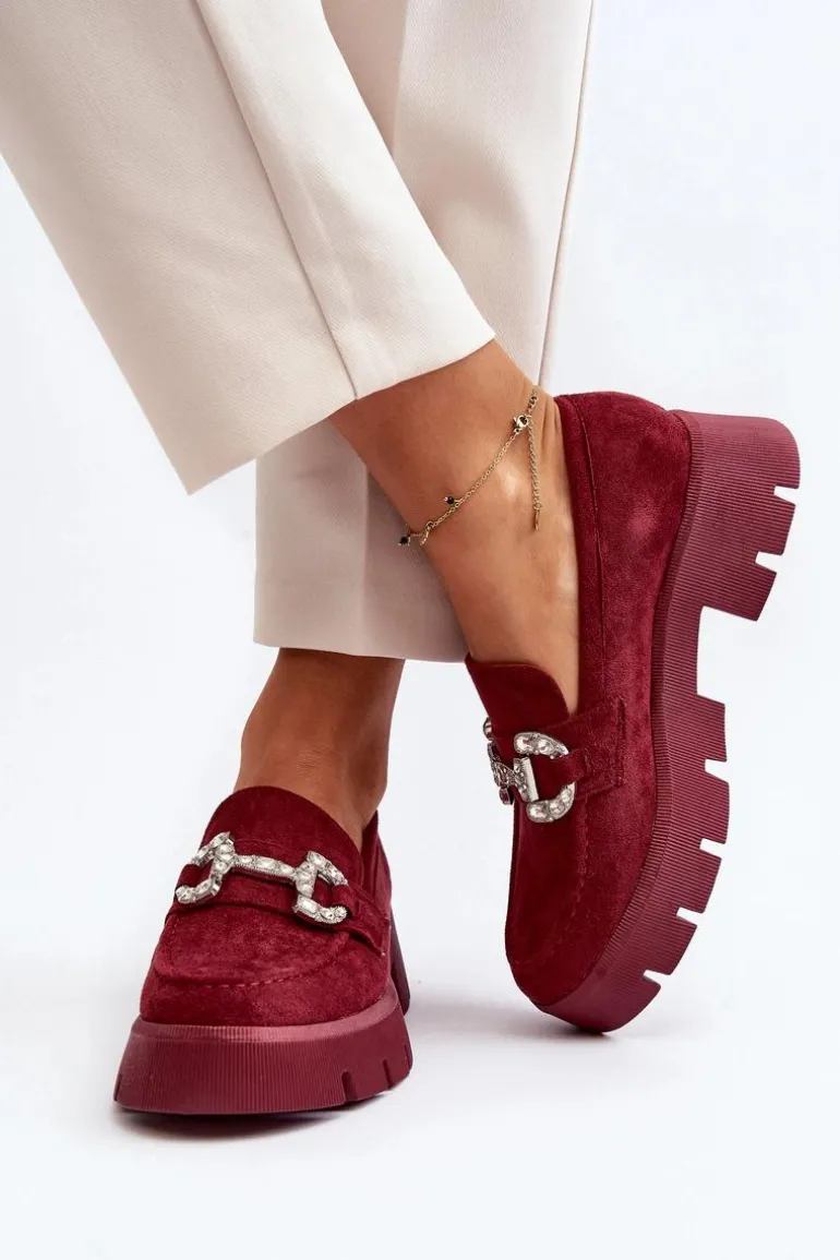 Damskie Mokasyny Z Ozdobą Bordowe Ellise
