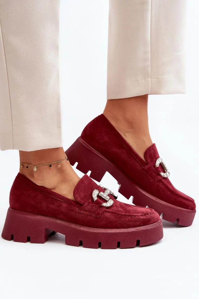 Damskie Mokasyny Z Ozdobą Bordowe Ellise